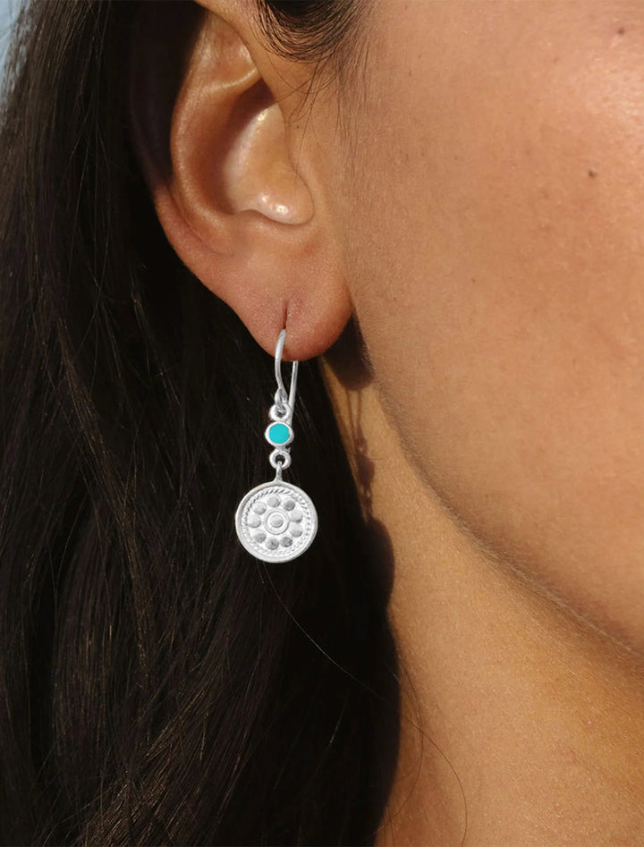 silver disc and turquoise accent dangle earrings