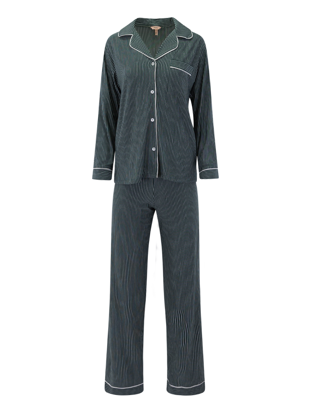 gisele long pj ribbon set in duo stripe pine and ivory