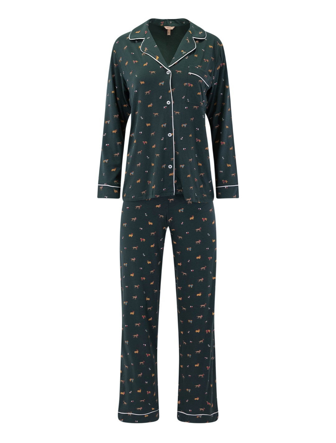 gisele long ribbon pj set in holiday dogs pine and ivory