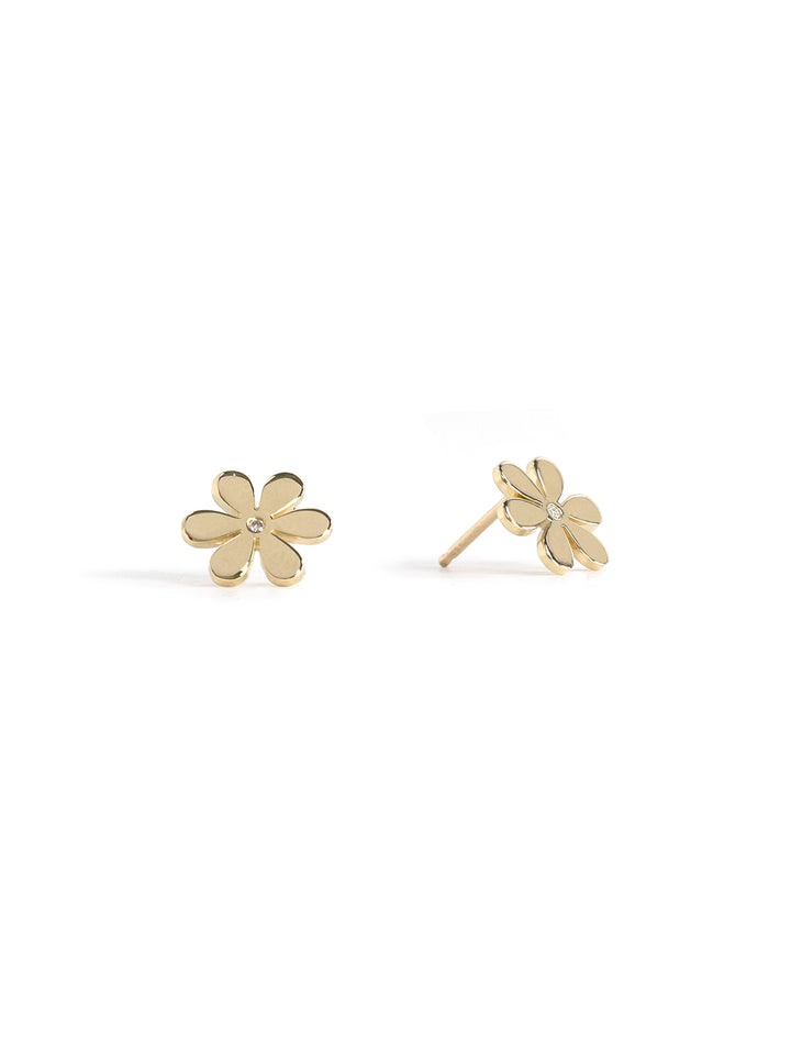 gold single stone daisy studs