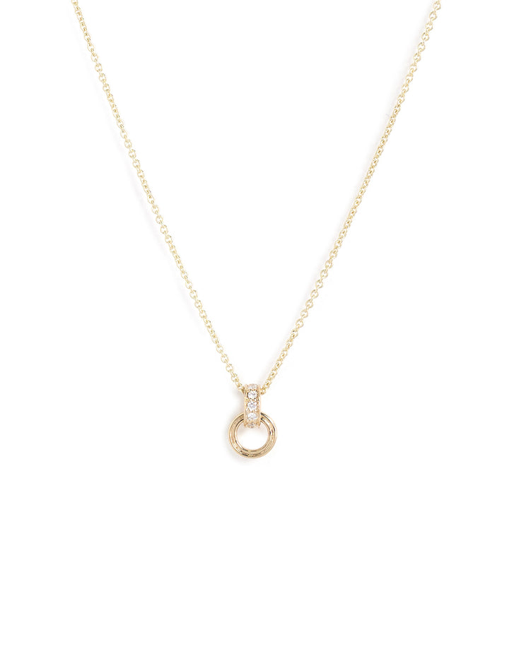 fluted linked o-ring charm necklace on 18" tiffany chain