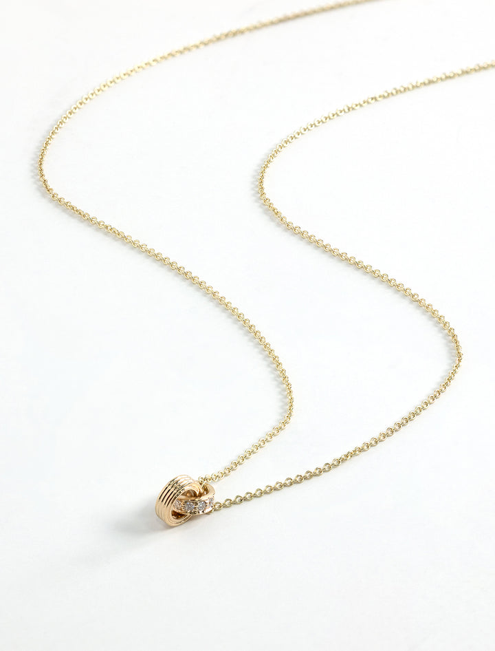 fluted linked o-ring charm necklace on 18" tiffany chain