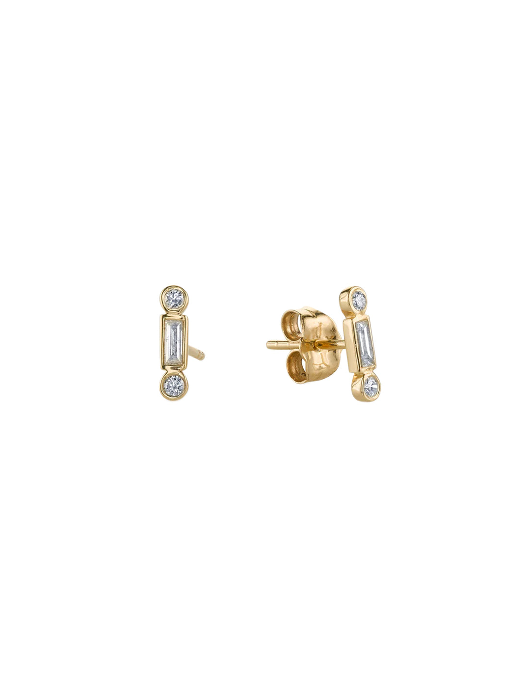 baguette and round bezel studs