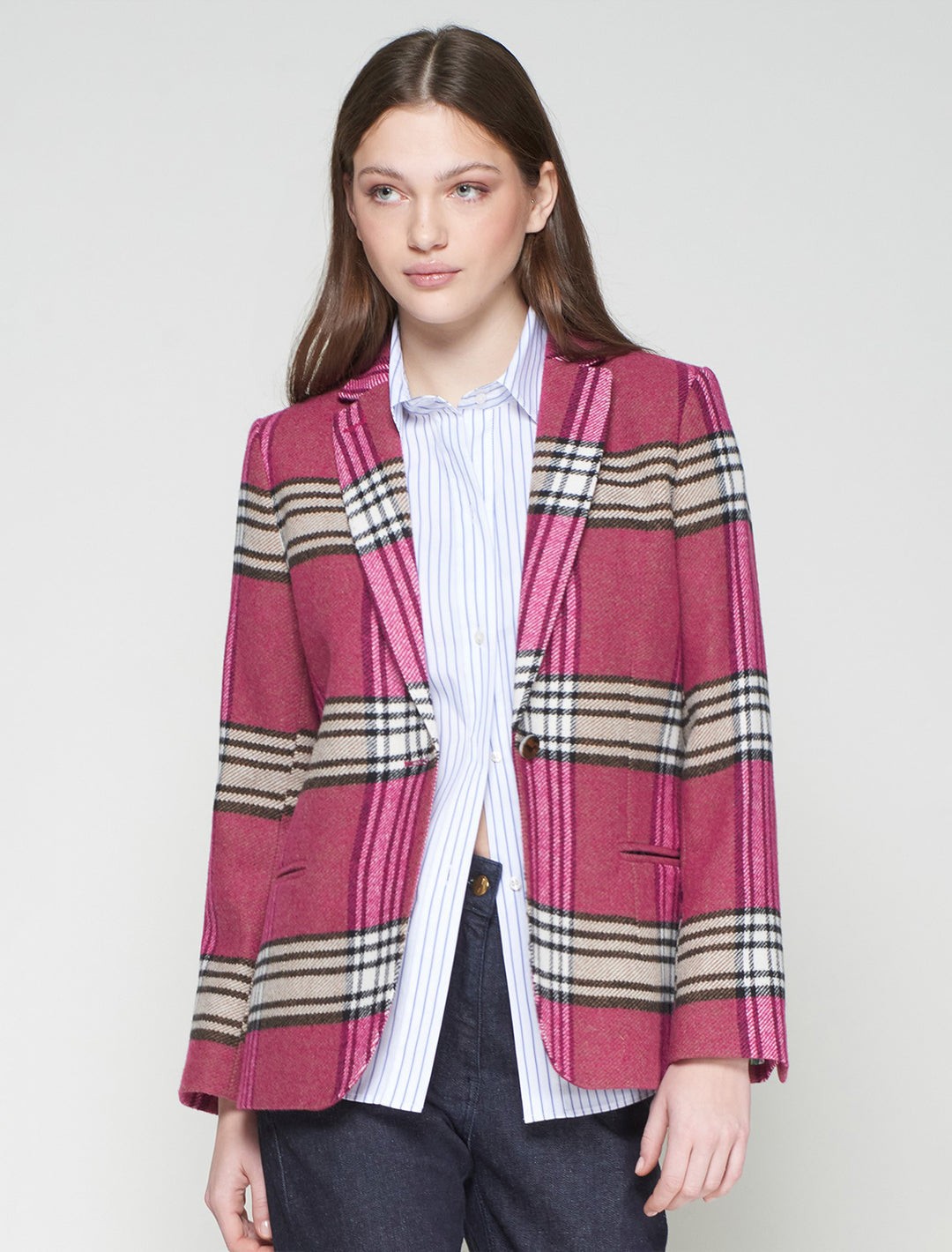 hannah blazer in pink plaid