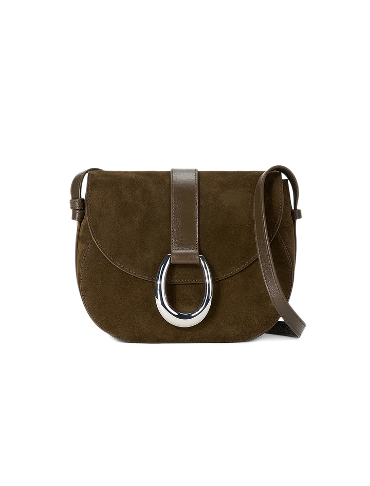 bella saddle bag in truffle suede
