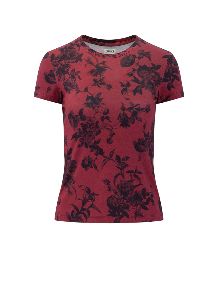 ressi tee in burgundy painterfly print