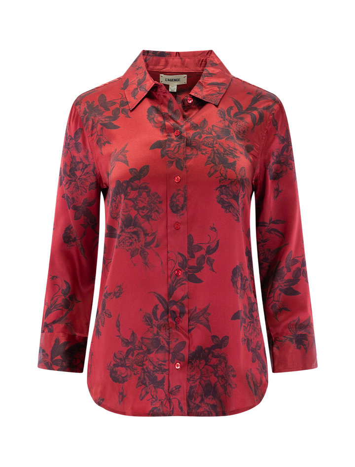 dani blouse in burgundy painterfly print