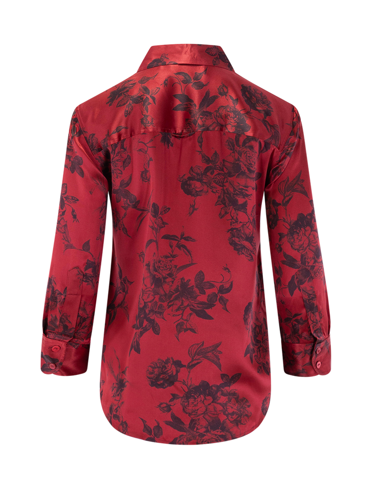 dani blouse in burgundy painterfly print