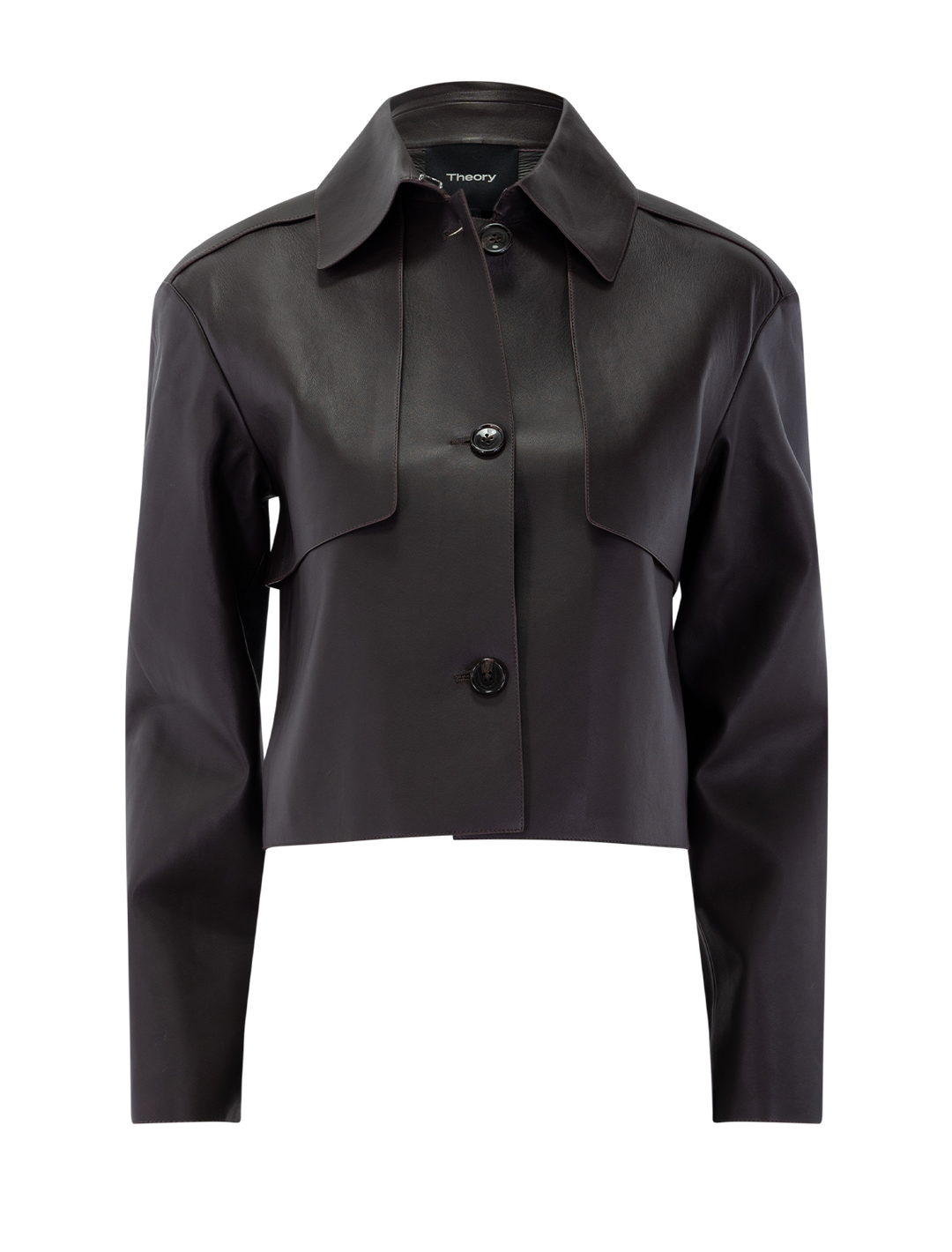 sleek leather crop trench in cacao