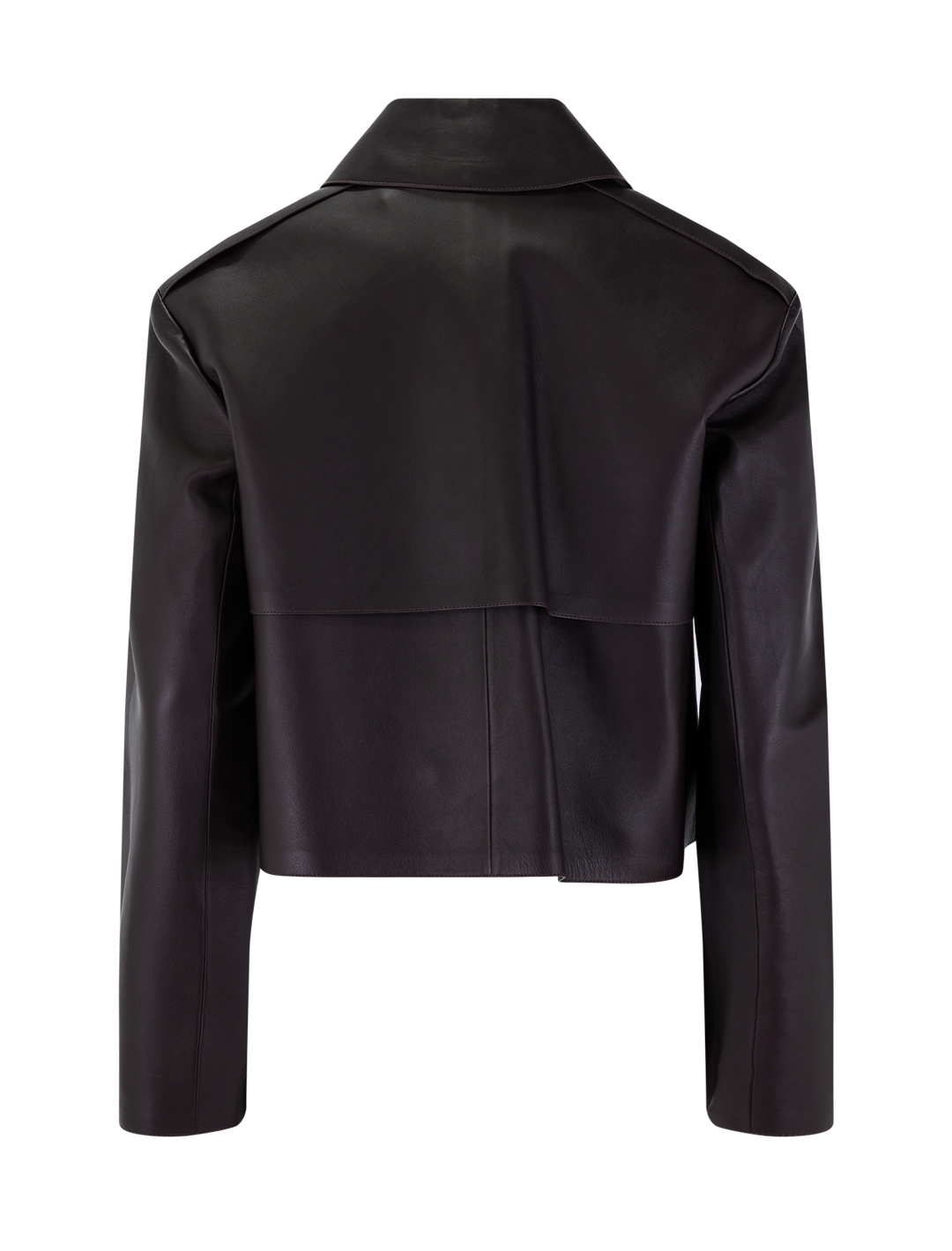 sleek leather crop trench in cacao