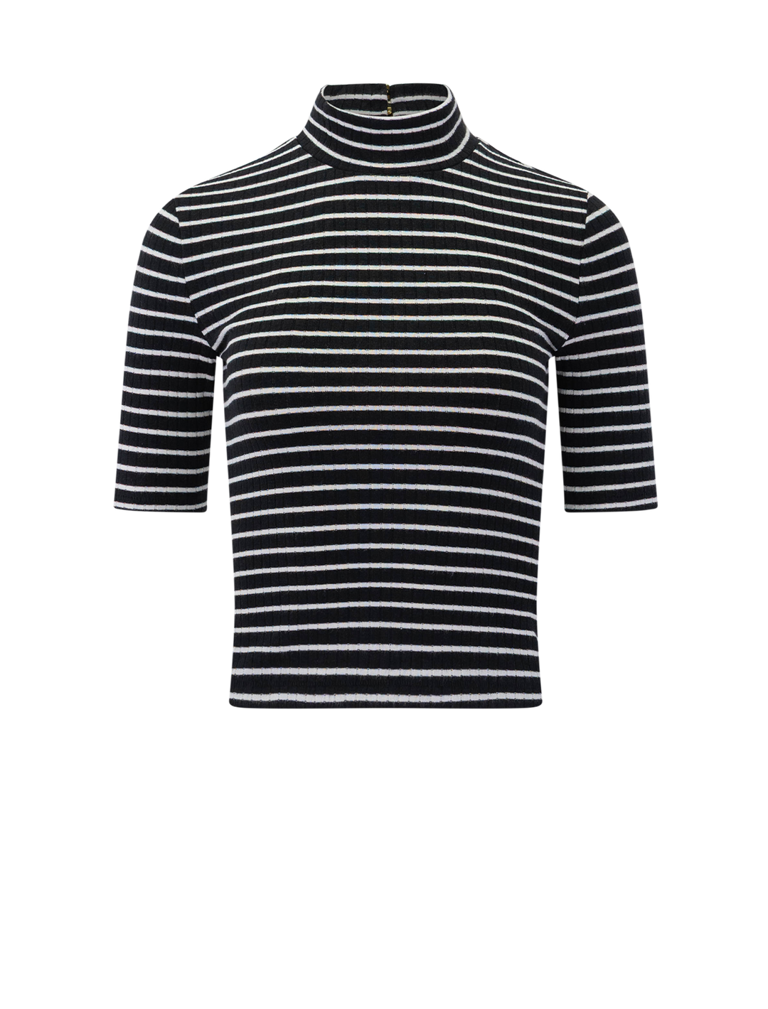 knit rib turtleneck tee in black and white stripe