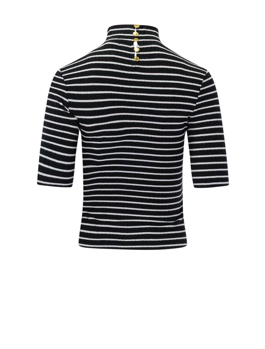 knit rib turtleneck tee in black and white stripe