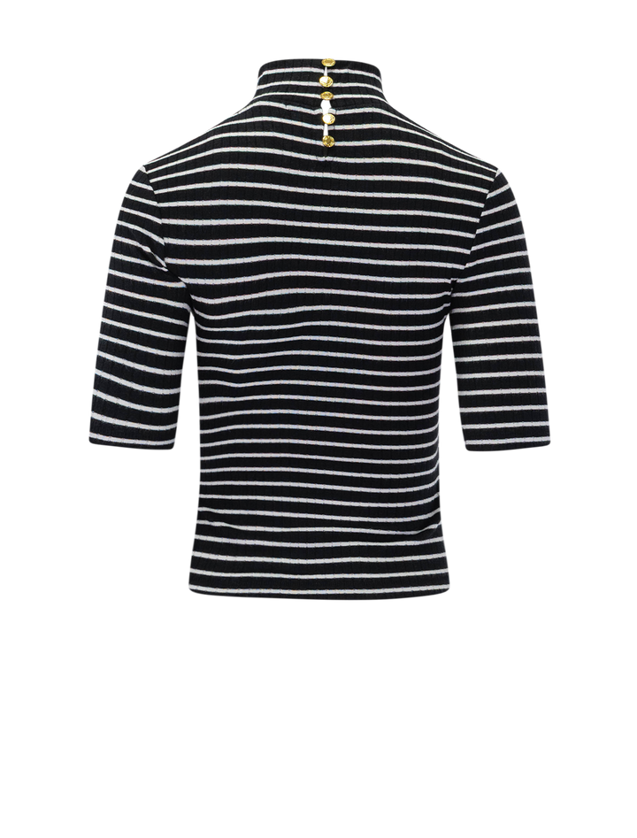 knit rib turtleneck tee in black and white stripe