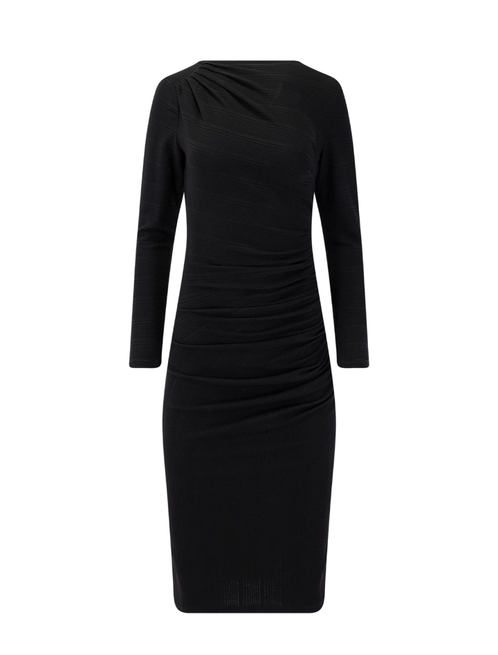 rouched knit midi dress in black