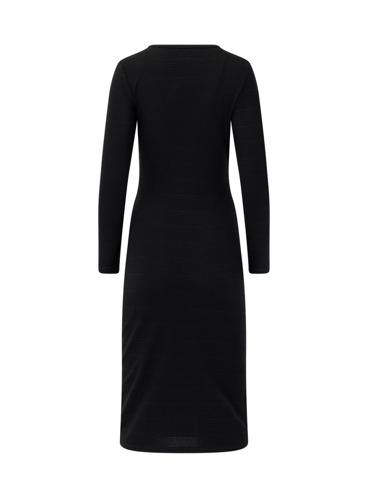 rouched knit midi dress in black