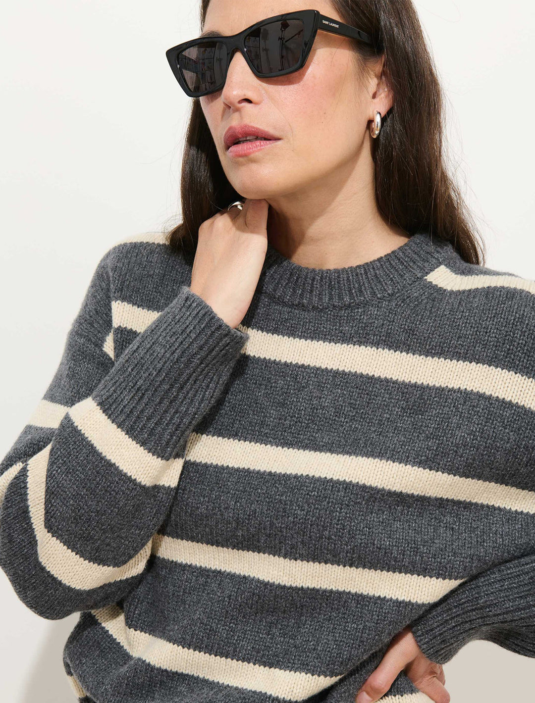 nottinghill sweater in storm grey and wishbone stripe