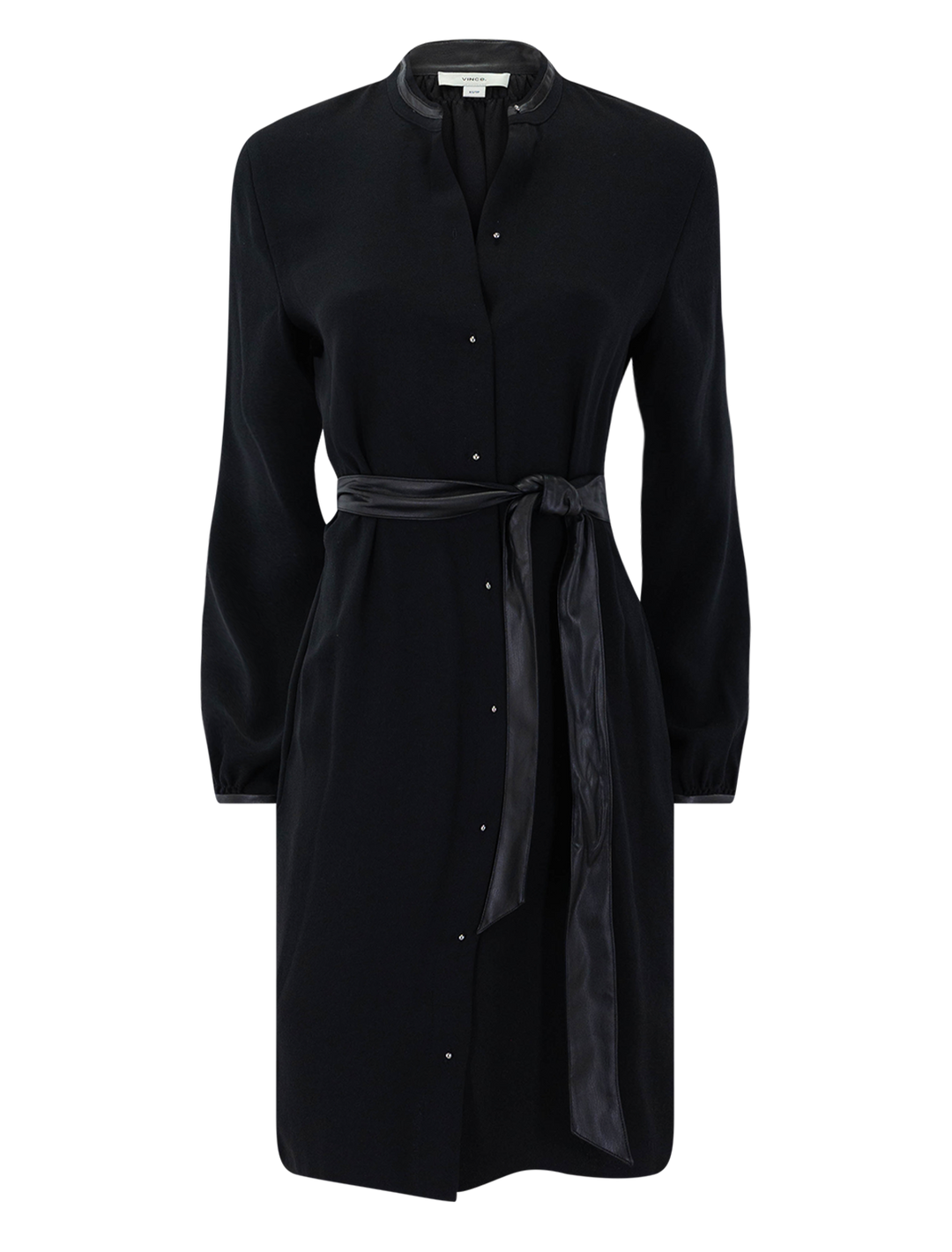 long sleeve shirt dress with vegan leather trim