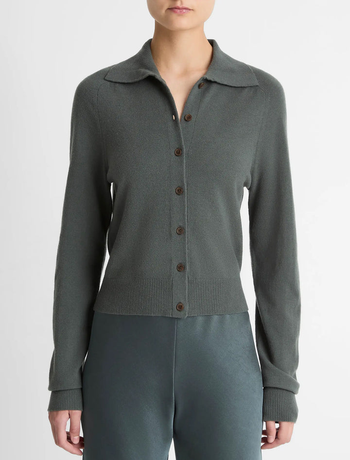 button up polo cardigan in malachite