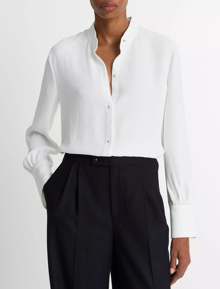 metal ball button long sleeve shirt in off white