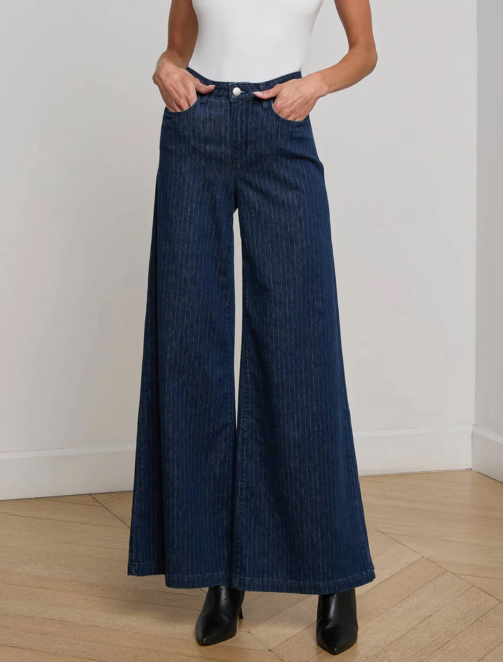 quincy high rise wide leg in ebony stripe