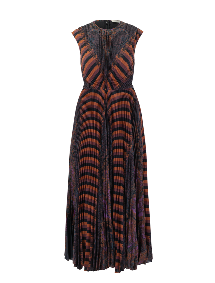 violeta pleated sleeveless midi dress in amethyst