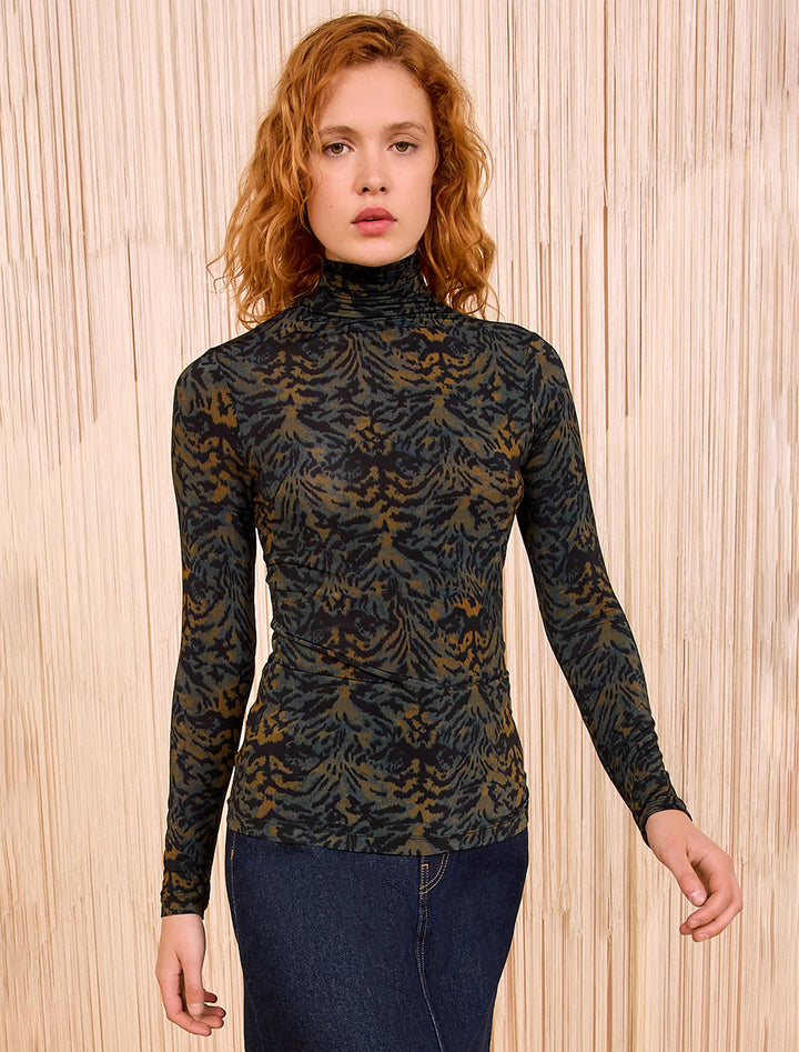 aurelia jersey long sleeve turtleneck top in desert jasper