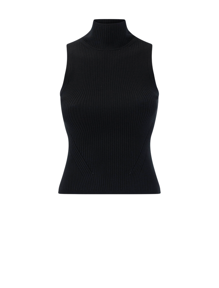 rib turtleneck shell in black