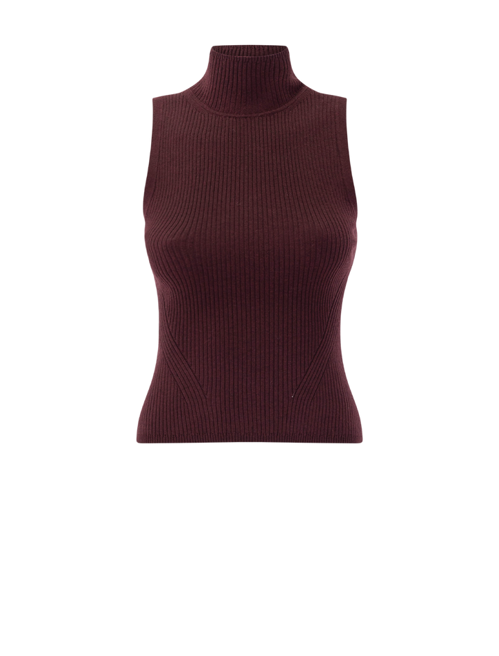 rib turtleneck shell in dark cherry