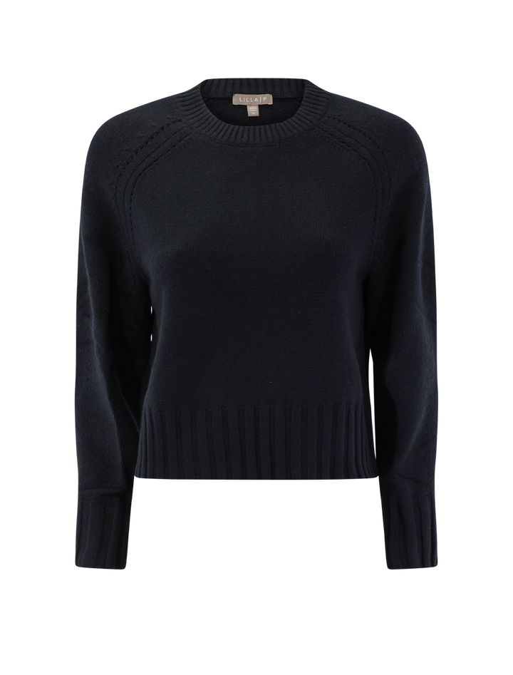 saddle sleeve crewneck sweater in black
