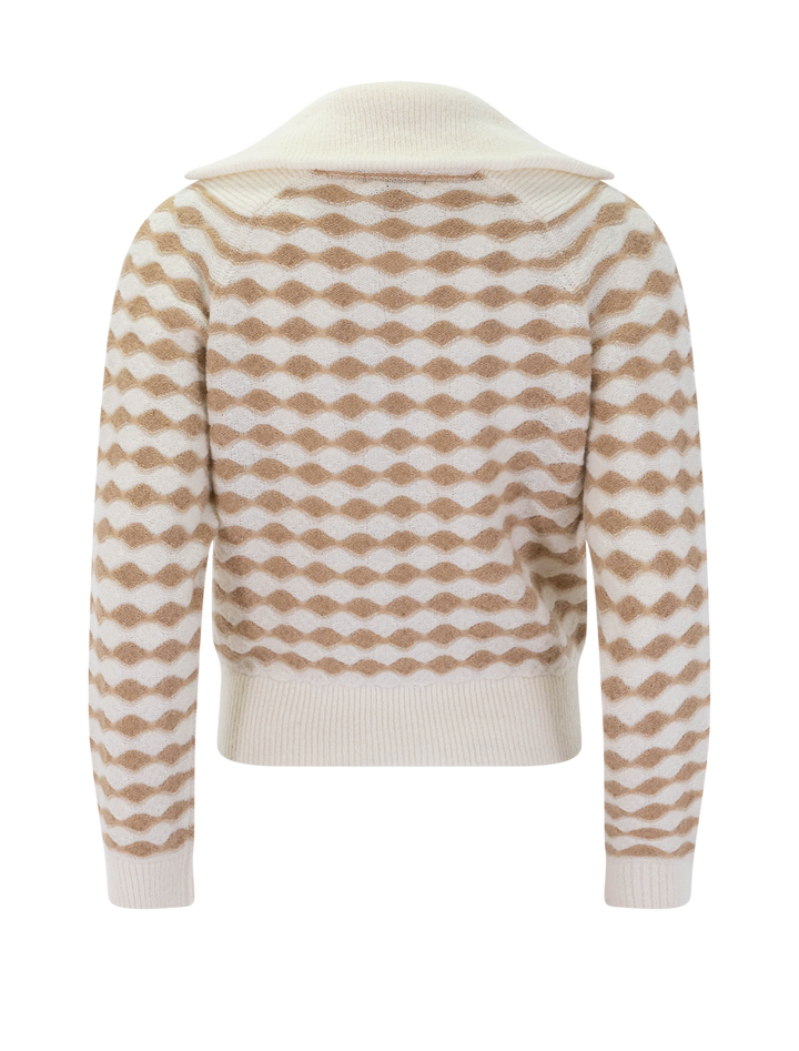 mixed stitch half zip in ivory and birch stripe