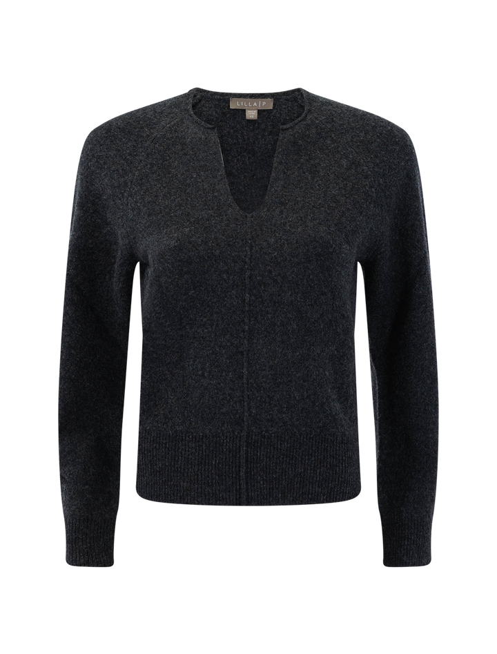 split neck raglan pullover in graphite