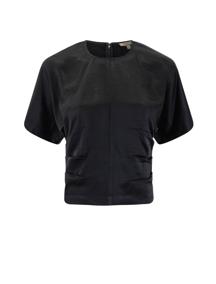 satin dolman short sleeve top in black