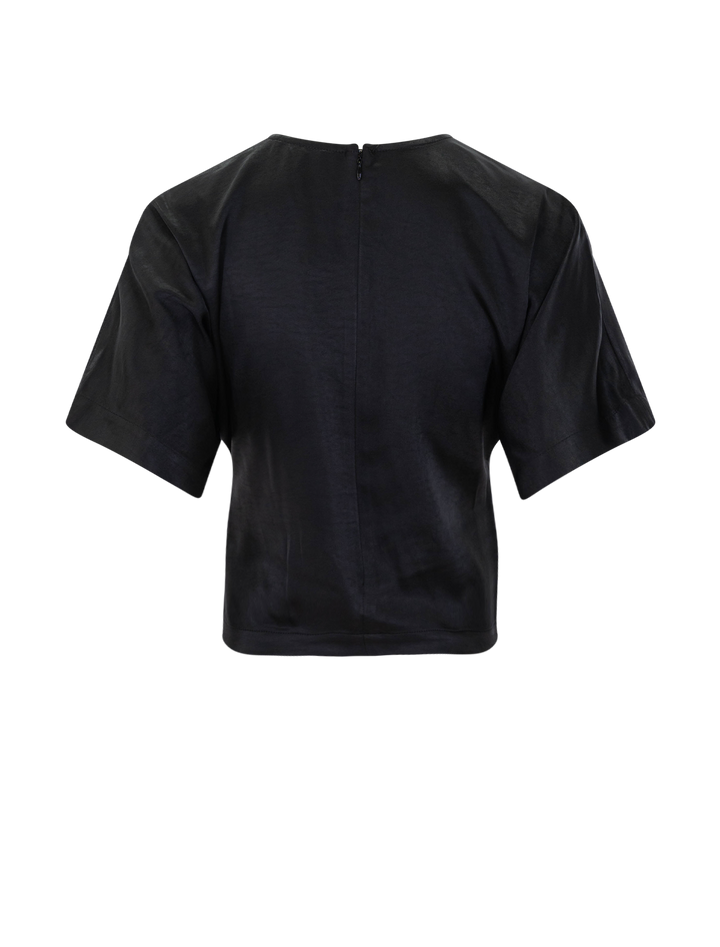 satin dolman short sleeve top in black