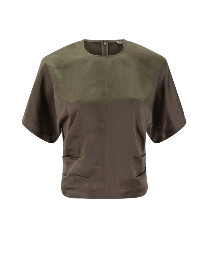 satin dolman short sleeve top in parsley