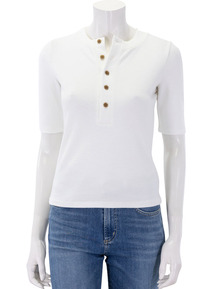 elbow sleeve henley in off white