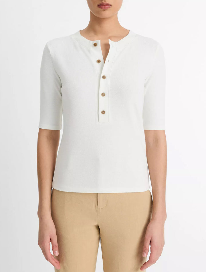 elbow sleeve henley in off white