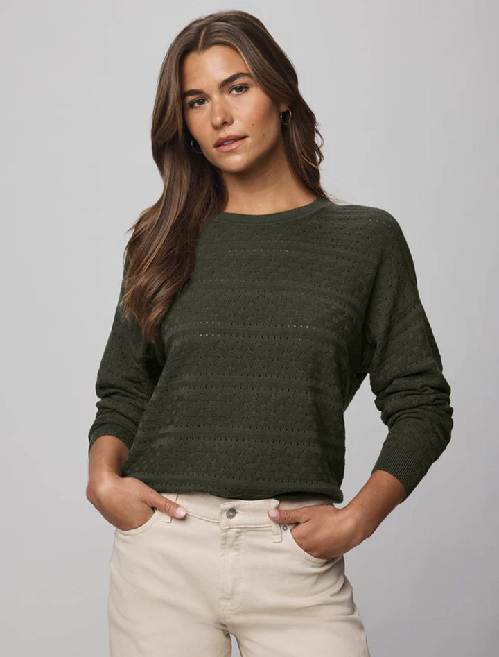 georgie pointelle sweater in green spruce