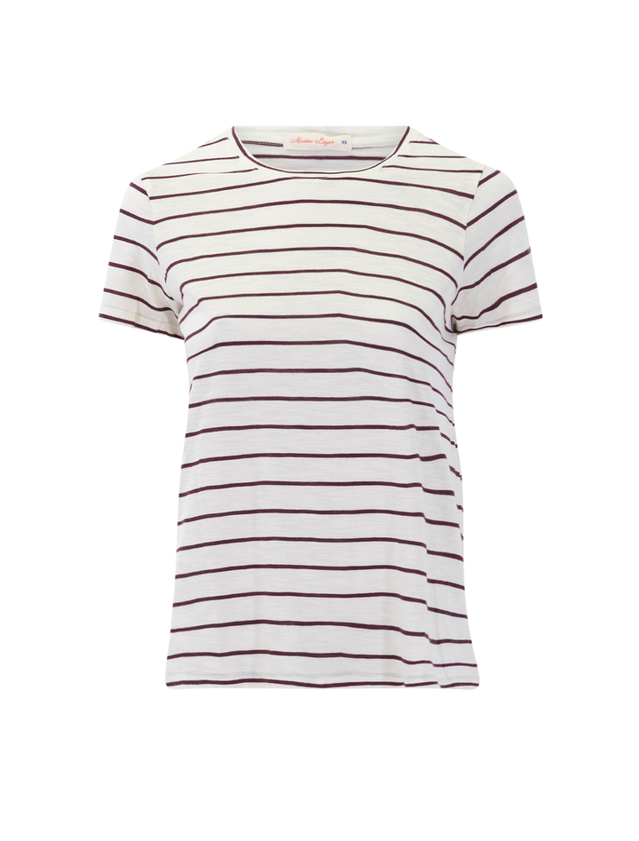 swing crew tee in white and fig stripe
