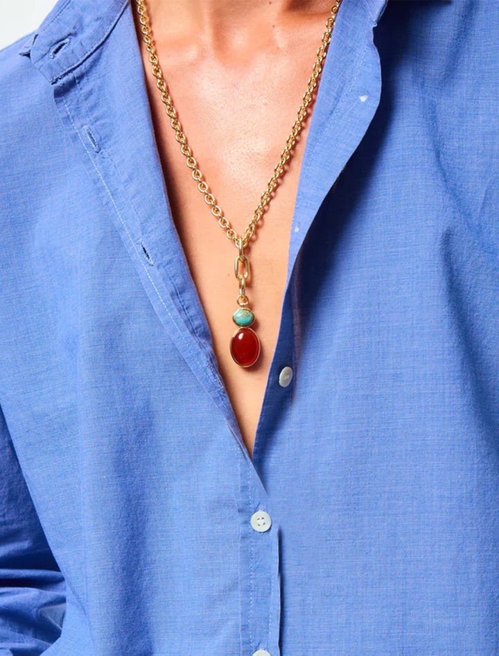 semi precious stone necklace in  turquoise and carnelian