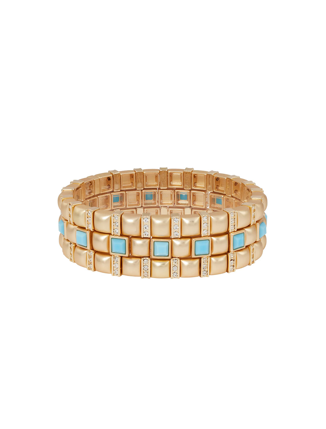 mini jeweled bracelet stack in gold