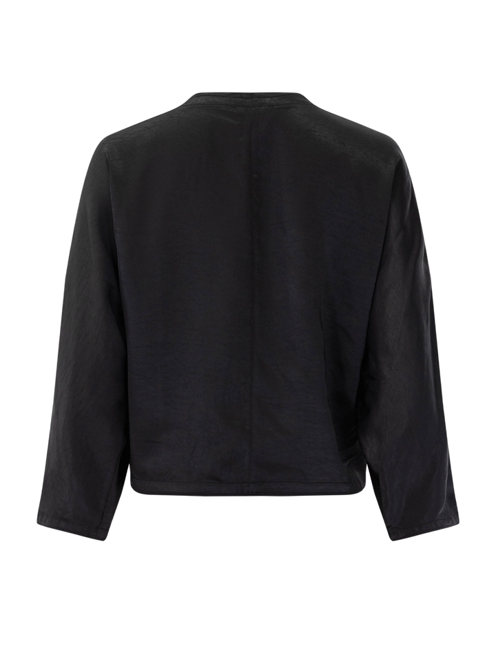 satin v neck dolman top in black