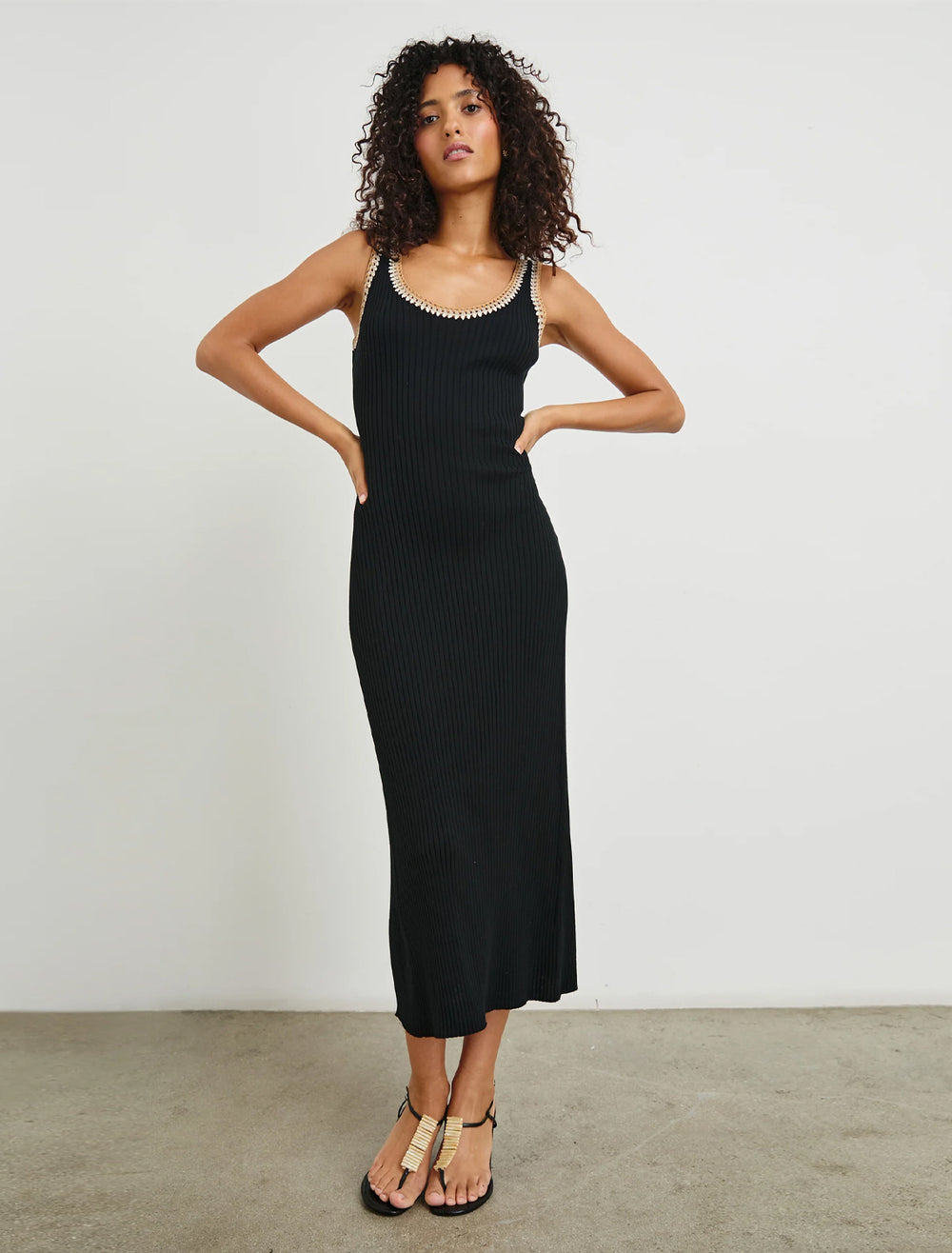 model wearing colleen dress in black