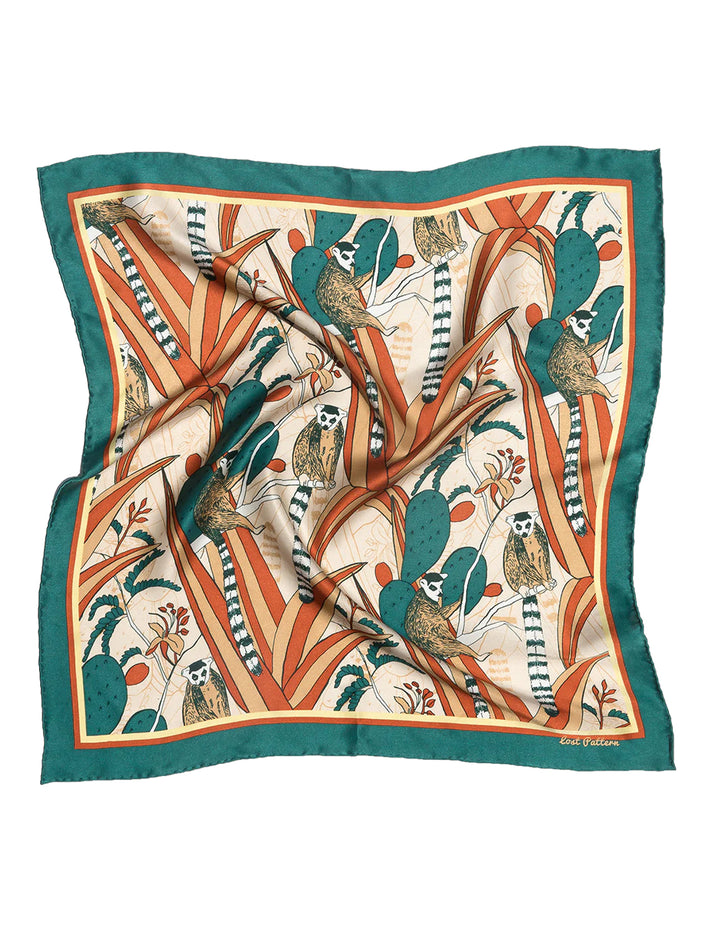 madagascar silk bandana in teal cactus