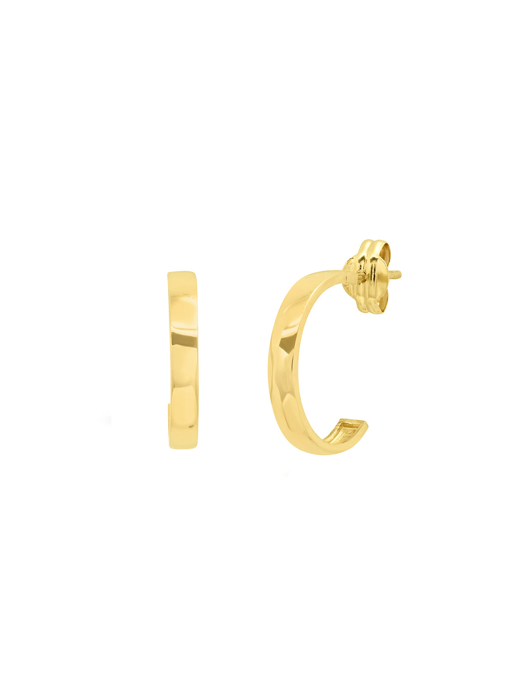 14k gold thick hammered huggie