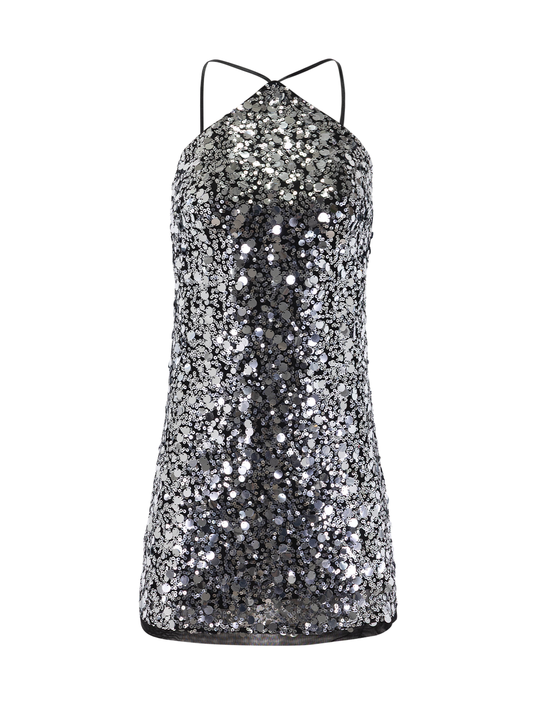 lorenna sequin halter dress in silver