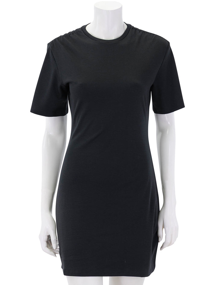 gathered shoulder tee shirt dress in black