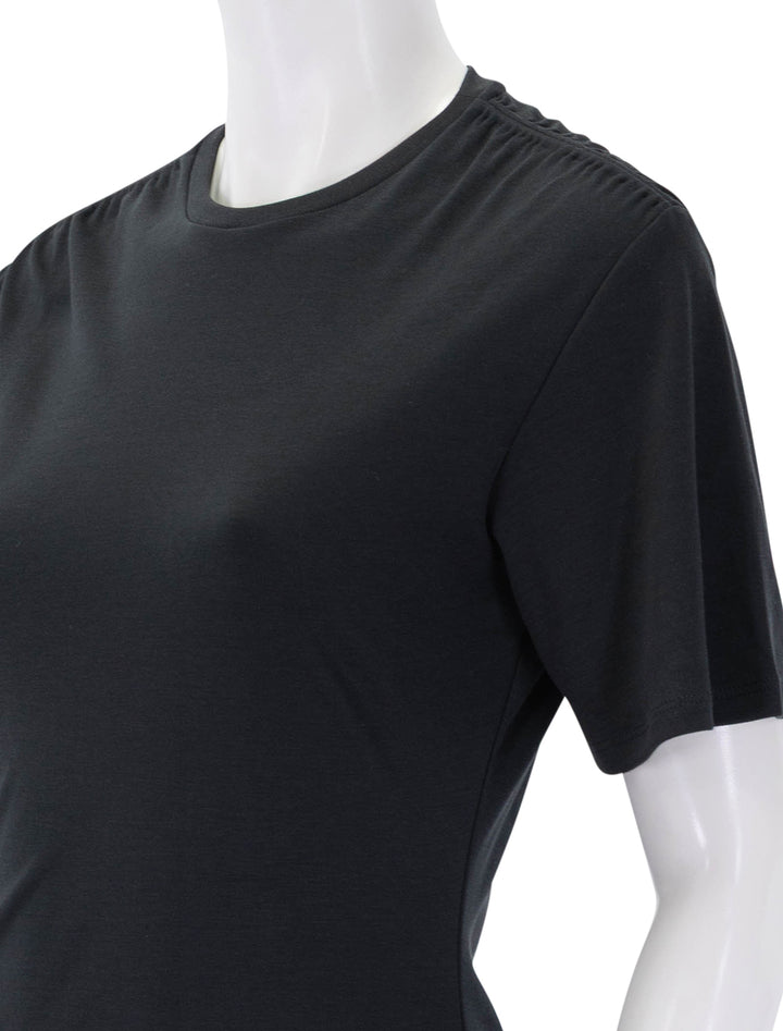 gathered shoulder tee shirt dress in black
