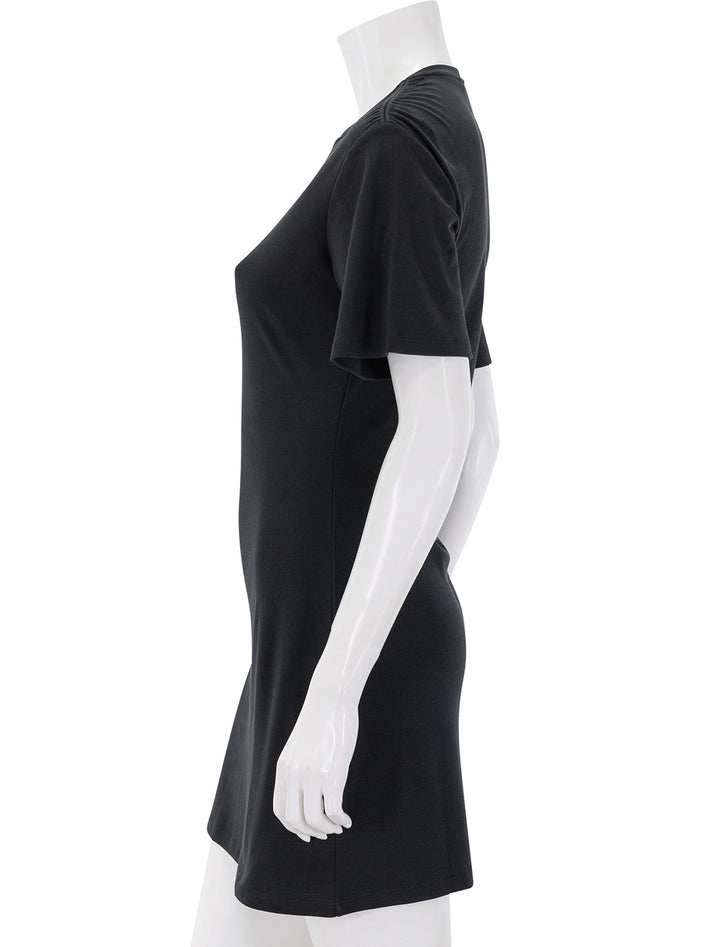 gathered shoulder tee shirt dress in black