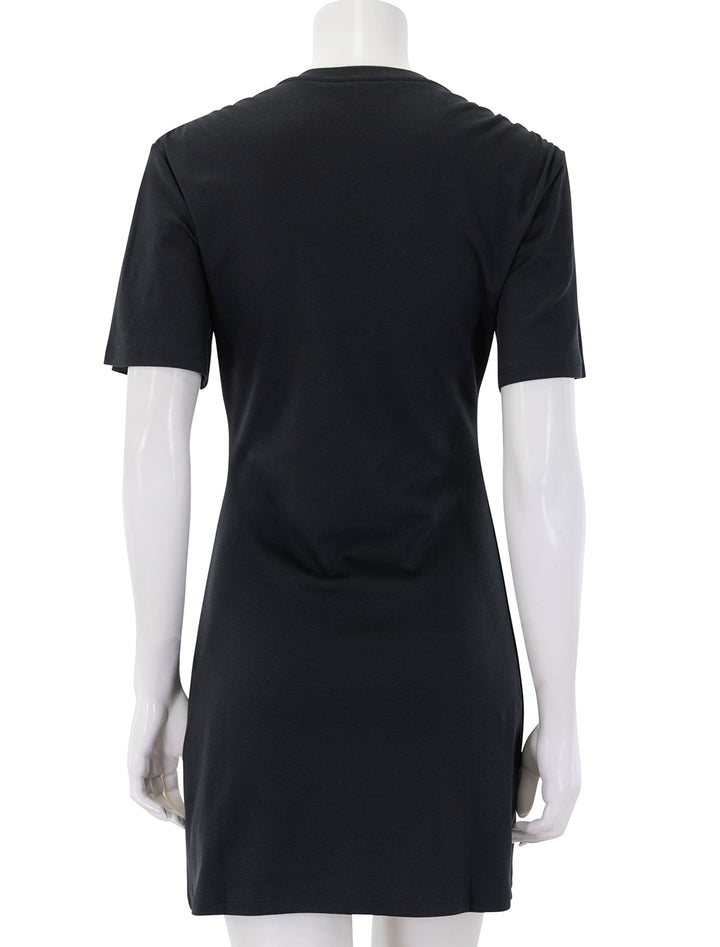 gathered shoulder tee shirt dress in black