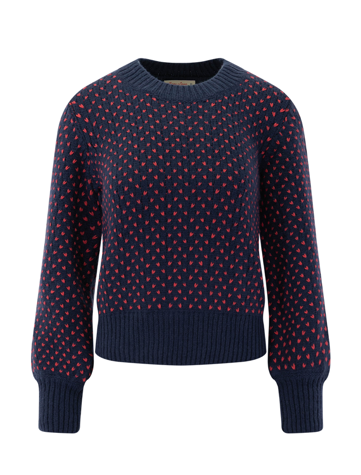 alma crewneck sweater in navy and red